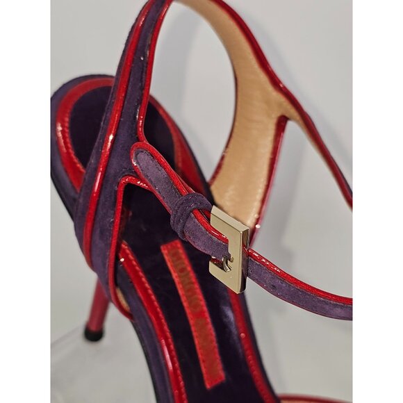 Giorgio Armani Women's Purple/Red Suede Stiletto Heels Ankle Strap Sz 7 US 101 - Picture 5 of 16